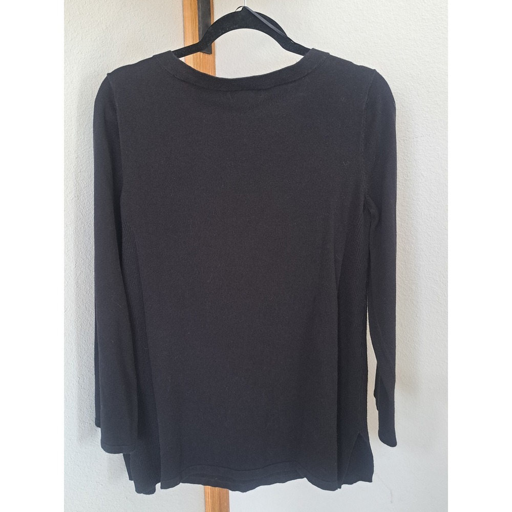 Style & Co Womens Black Lace Up Grommet Neck Ribbed Side Knit Sweater Size M